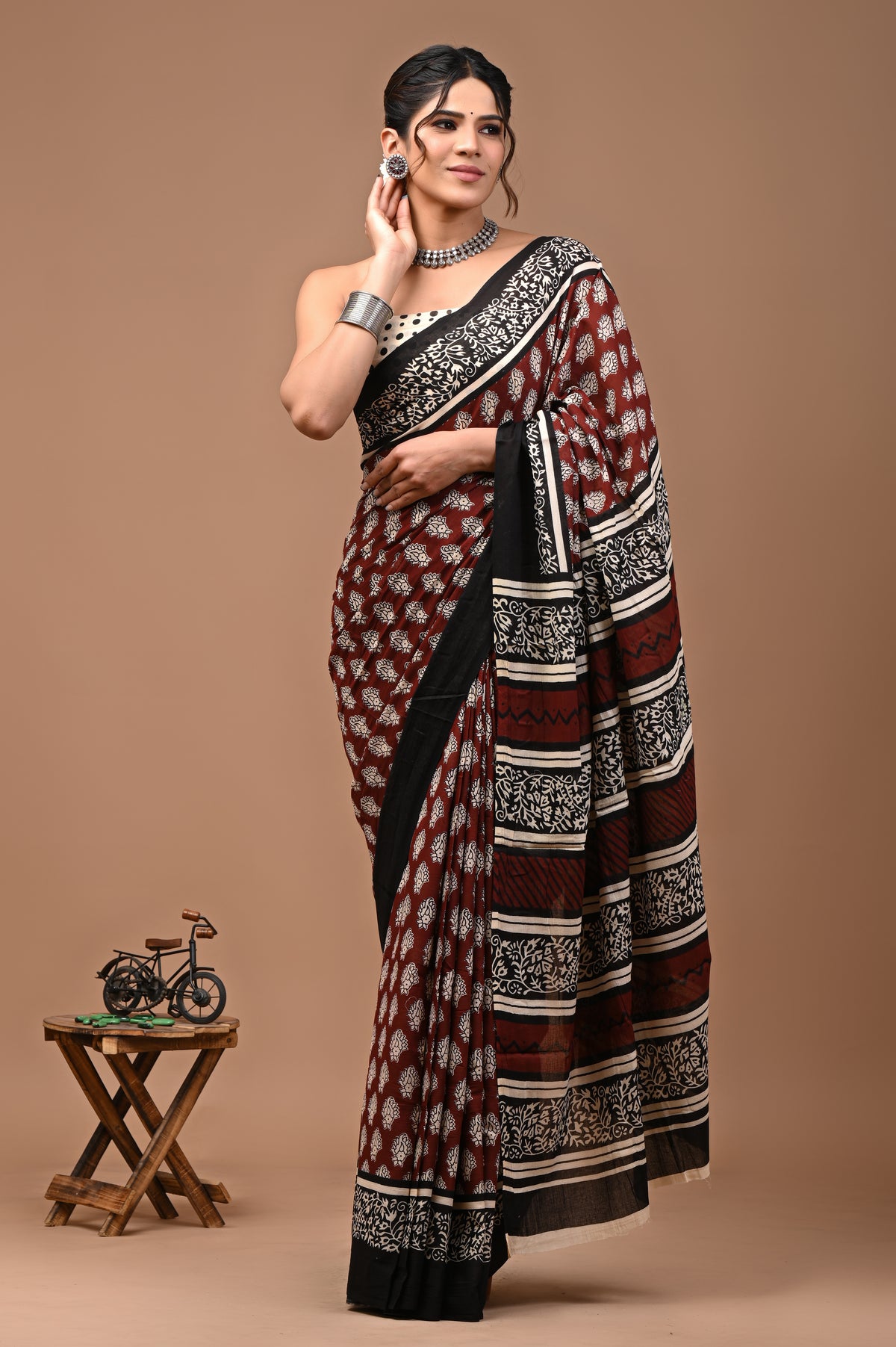 Jaipuri Printed Pure Cotton Mulmul Saree With Blouse - Mj Creation