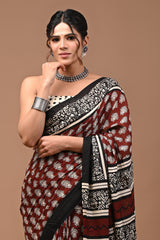 Jaipuri Printed Pure Cotton Mulmul Saree With Blouse - Mj Creation