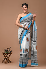 Jaipuri Printed Pure Cotton Mulmul Saree With Blouse - Mj Creation