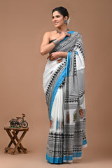 Jaipuri Printed Pure Cotton Mulmul Saree With Blouse - Mj Creation