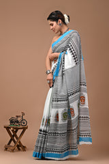 Jaipuri Printed Pure Cotton Mulmul Saree With Blouse - Mj Creation