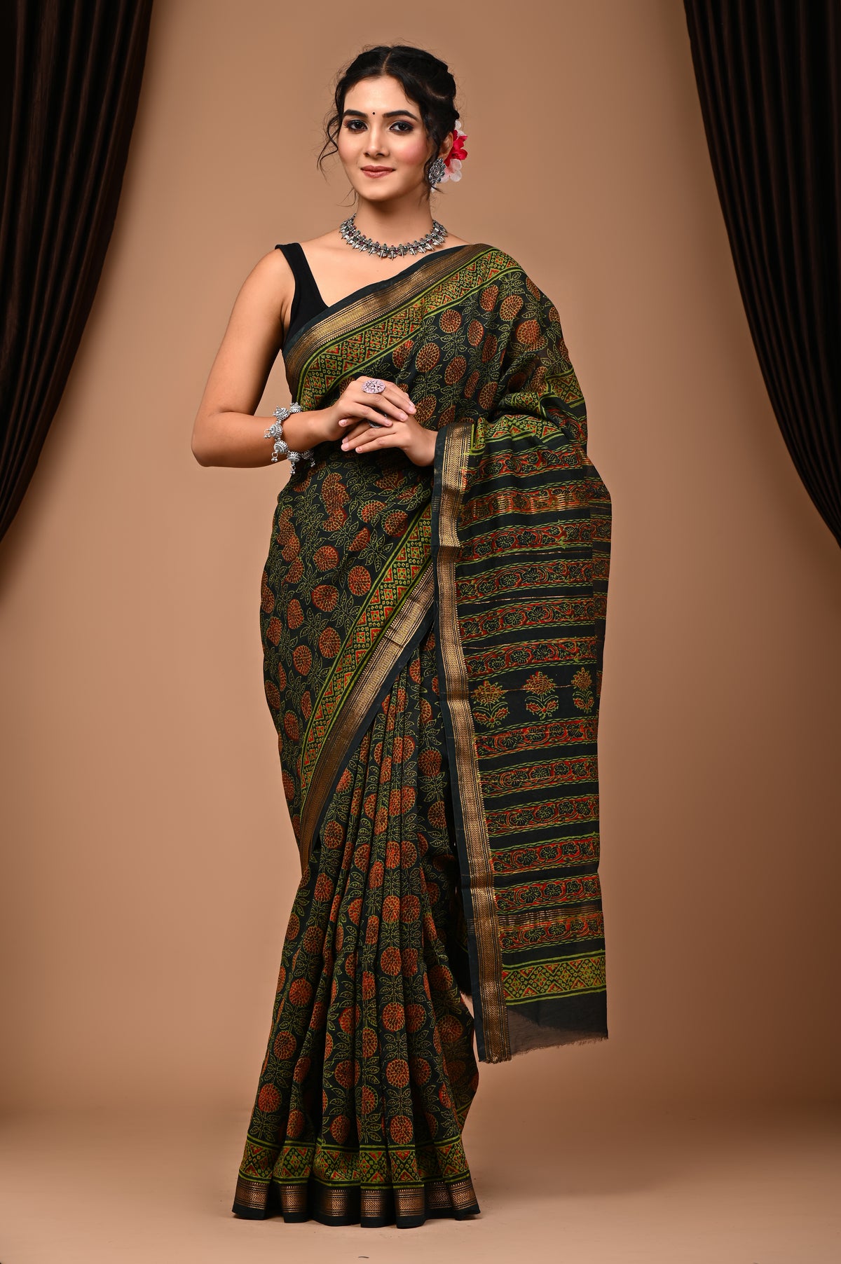Maheshwari Silk Saree With Unstiched Blouse - Mj Creation